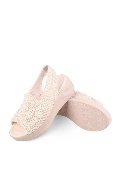 Papuç Sepeti 4708 Kadın 5 Cm Dolgu Topuklu Örgü Sandalet - Resim 4