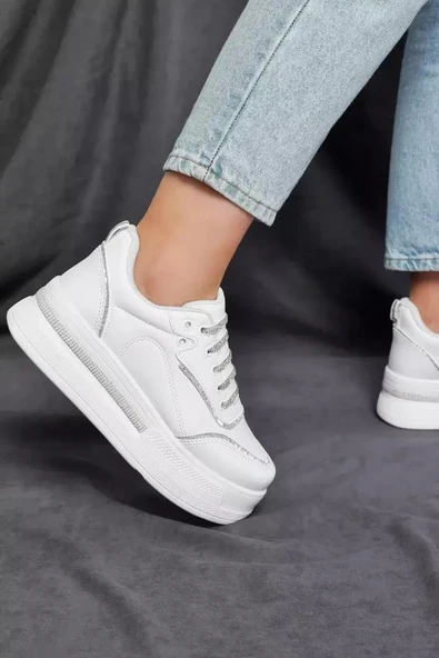 Papuç Sepeti 319 Anatomik Kadın Yüksek Taban Gelinlik Spor Ayakkabı ürün görseli 1