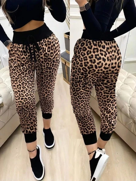 MDB Kadın Yüksek Bel Bağcıklı Desenli Iki Iplik Pantolon ürün görseli 1