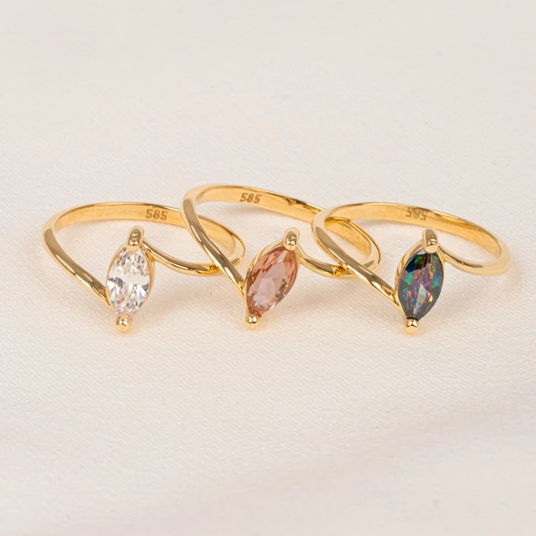 Gümüş Yüzük - 0.60 Karat Mekik Mistik Topaz Taşlı Es 925 Ayar Gümüş Evlilik Teklifi Yüzüğü - 7