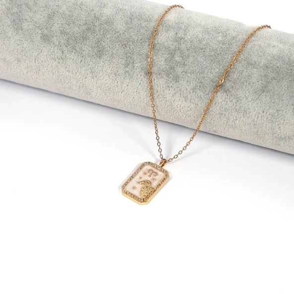 Çelik Kolye, Altın Kaplama Koç Burcu Kadın Kolye K-117 - Resim 2