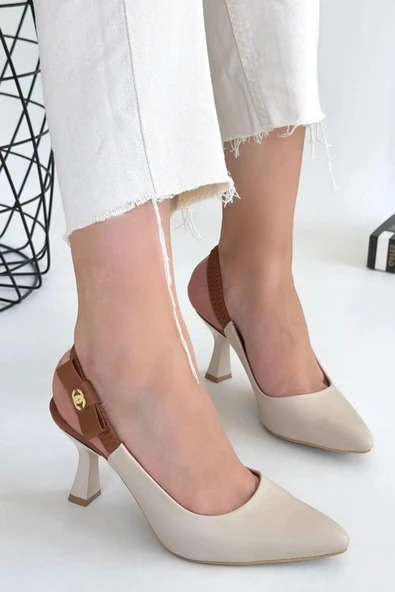 Papuç Sepeti 154 Kadın 8 Cm Topuklu Arkası Açık Stiletto Ayakkabı - Resim 10