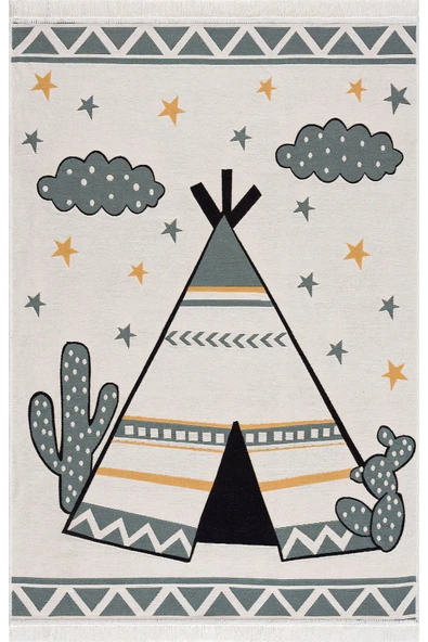 Çok Renkli Yumuşak Dokulu Çift Taraflı Yıkanabilir Pamuk Saçaklı Dokuma Dekoratif Kilim Halı - 4