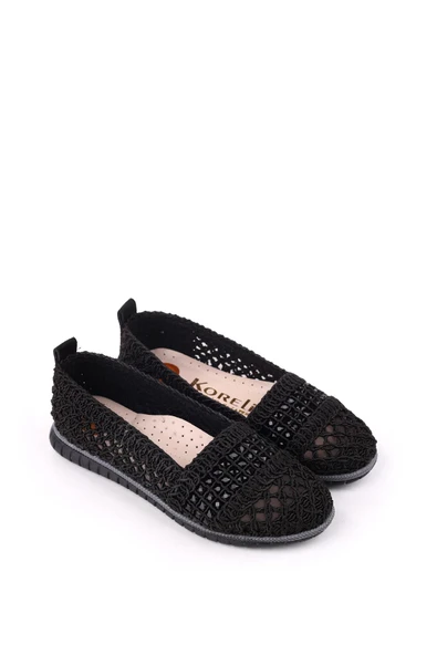 Papuç Sepeti 4756 Kadın Dantel Örme Günlük Taşlı Babet Ayakkabı ürün görseli 1