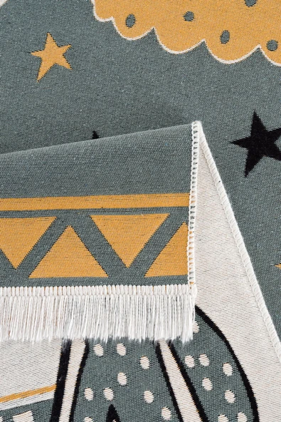 Çok Renkli Yumuşak Dokulu Çift Taraflı Yıkanabilir Pamuk Saçaklı Dokuma Dekoratif Kilim Halı - 7