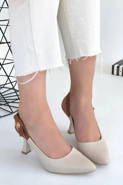 Papuç Sepeti 154 Kadın 8 Cm Topuklu Arkası Açık Stiletto Ayakkabı - Resim 7