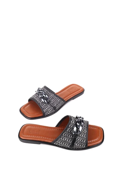 Papuç Sepeti ZŞ05 Zincir Detaylı Hasır Günlük Kadın Terlik - Resim 5