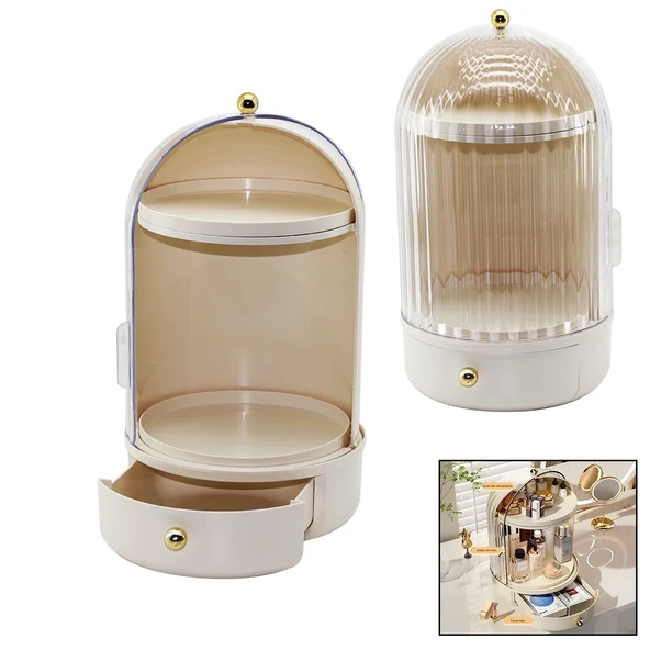 VİTRİN 360°Ç:21 -Y:38CMKOZMETİK ORGANİZER ŞEFFAF KAPAK- DÖNER RAFÇEKMECE+2 KAT (5284) ürün görseli