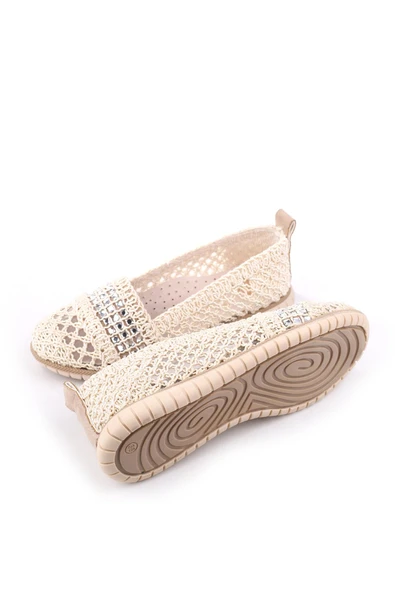 Papuç Sepeti 4756 Kadın Dantel Örme Günlük Taşlı Babet Ayakkabı - Resim 10