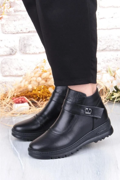 Voyager B002 Kadın Hakiki Deri Bağcıksız Termo Rahat Taban Anne Bot - Resim 2