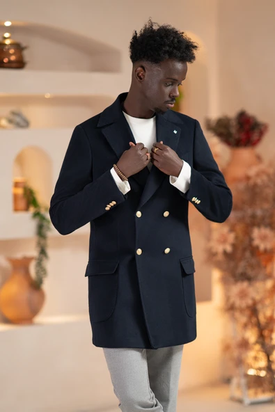 Paul Martin İtalyan Yaka Yünlü Kruvaze Kaşe Kaban - 5