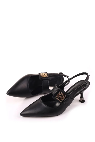 Papuç Sepeti 4005 Kadın 7,5 Cm Topuklu Arkası Açık Stiletto Ayakkabı - Resim 3