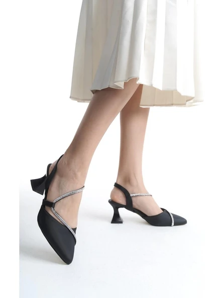 Papuç Sepeti 028 Kadın Taş Detaylı Arkası Açık 6 Cm Topuklu Ayakkabı - Resim 2