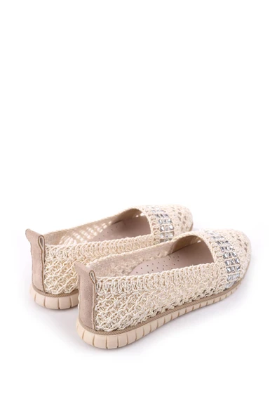 Papuç Sepeti 4756 Kadın Dantel Örme Günlük Taşlı Babet Ayakkabı - Resim 8