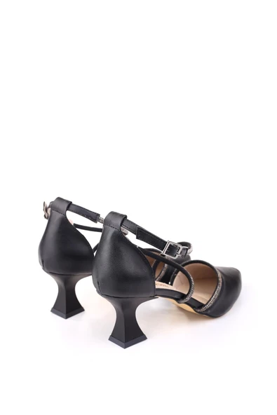 Papuç Sepeti 4845 Kadın 6 cm Topuklu Taşlı & Cilt Ayakkabı - Resim 4