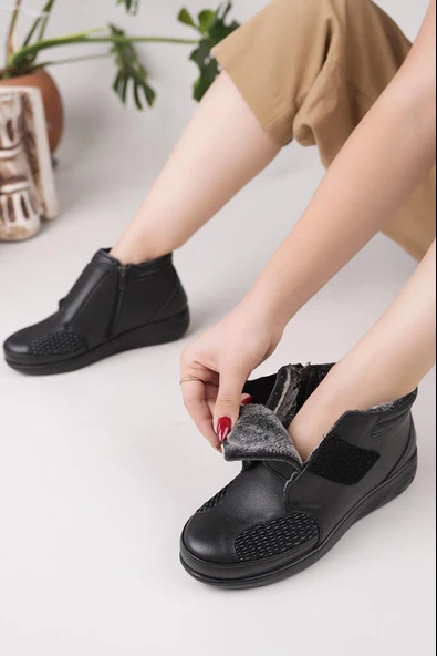 Castle Black 42646-121 Hakiki Deri Ortopedik Taban Kürklü Anne Bot - Resim 4