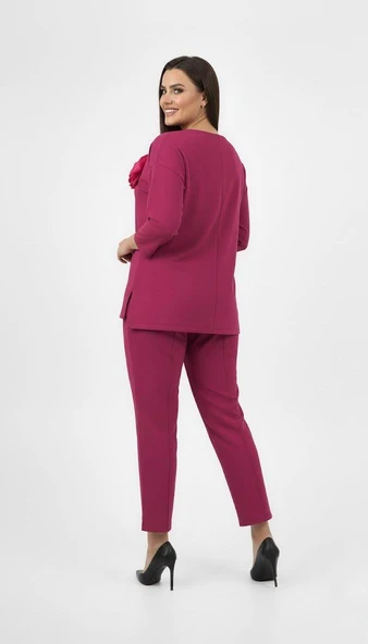 Kadın Büyük Beden Truvakar Kol Çiçek Detaylı İki İplik Eşofman Takımı 8224-26 - 10