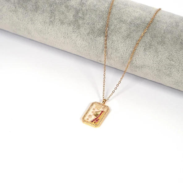 Çelik Kolye, Altın Kaplama Başak Burcu Kadın Kolye K-108 - Resim 2