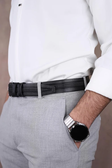 Papuç Sepeti Smt- 4405 Erkek Hakiki Deri Klasik Kumaş Kemeri - Resim 3