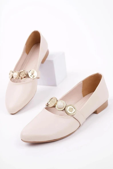 Papuç Sepeti BK06 Rahat Taban Broş Detaylı Günlük Kadın Babet Ayakkabı - Resim 2