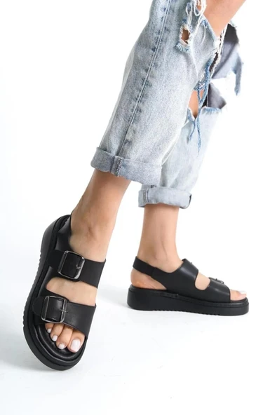 Papuç Sepeti Fncy-602 Günlük Kadın Çift Tokalı Rahat Sandalet - Resim 5