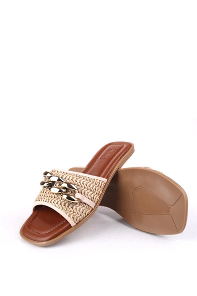 Papuç Sepeti ZŞ05 Zincir Detaylı Hasır Günlük Kadın Terlik - Resim 10