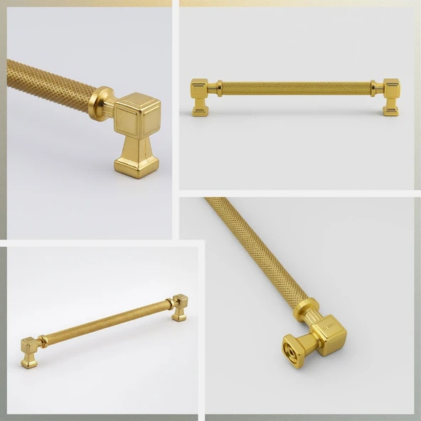 Talas 224 mm Tırtıklı Gold Altın Metal Kulp Kapak Kulpu Dayanıklı Mobilya Çekmece Dolap Kulpları - Resim 7