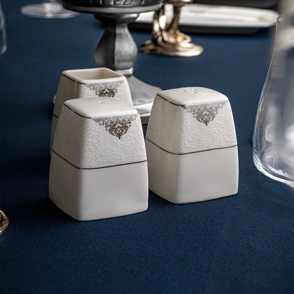 Emsan New Yasemin Porselen 60 Parça 12 Kişilik Yarım Kare Yemek Takımı Platin - Resim 11