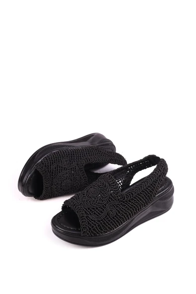 Papuç Sepeti 4708 Kadın 5 Cm Dolgu Topuklu Örgü Sandalet - Resim 5