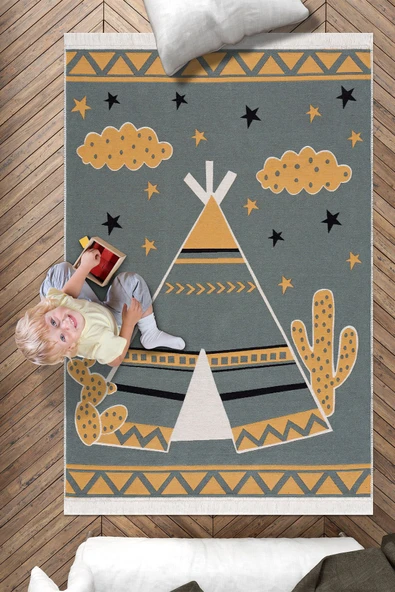 Çok Renkli Yumuşak Dokulu Çift Taraflı Yıkanabilir Pamuk Saçaklı Dokuma Dekoratif Kilim Halı - 2