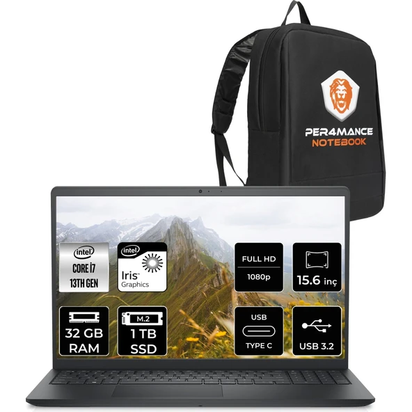 Inspiron 3530 Intel Core I7 1355U 32GB 1tb SSD 15.6" Fhd Fdos Touch Taşınabilir Bilgisayar & Per4 Çanta I35301018TUP328 ürün görseli