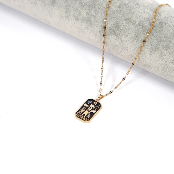 Çelik Kolye, Tarot Altın Kaplama Kadın Kolye K-132 - Resim 2