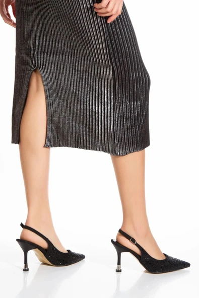 Papuç Sepeti HH-014 Taş Detaylı Kadın Klasik 9 Cm Topuklu Ayakkabı - Resim 3