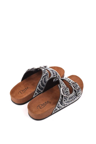 Pienn 20054 Kadın Anatomik Taban Tokalı - Taş Detaylı Günlük Terlik - Resim 4