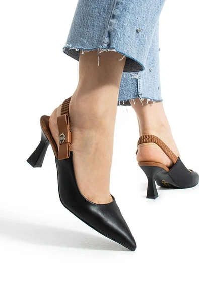 Papuç Sepeti 154 Kadın 8 Cm Topuklu Arkası Açık Stiletto Ayakkabı - Resim 3