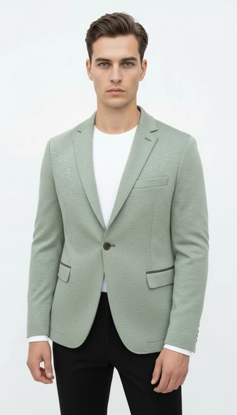 Plus Scorpion Haki Erkek İtalyan Kesim Blazer Ceket – Kol Yamali, Slim Fit, Şık ve Modern Tasarım ürün görseli