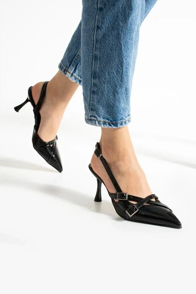 Papuç Sepeti 2105 Rugan Kadın Klasik 7 Cm Topuklu Ayakkabı - Resim 2