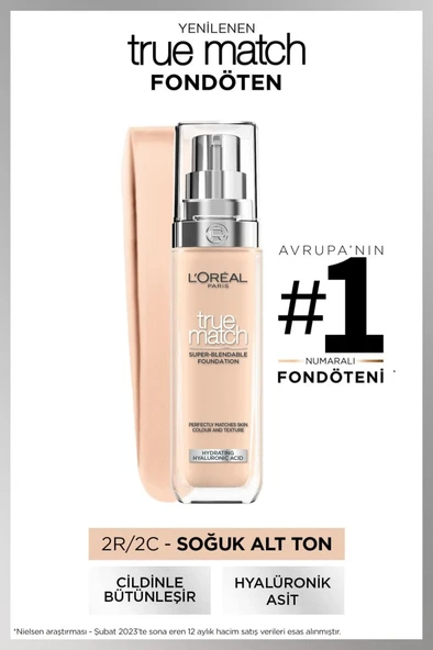 L'Oreal Paris True Match Bakım Yapan Fondöten - 2C Soğuk Alt Ton ürün görseli