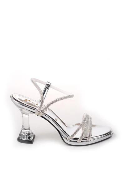 Papuç Sepeti 4749 Kadın 9 Cm Topuk Taşlı Abiye Sandalet - Resim 4