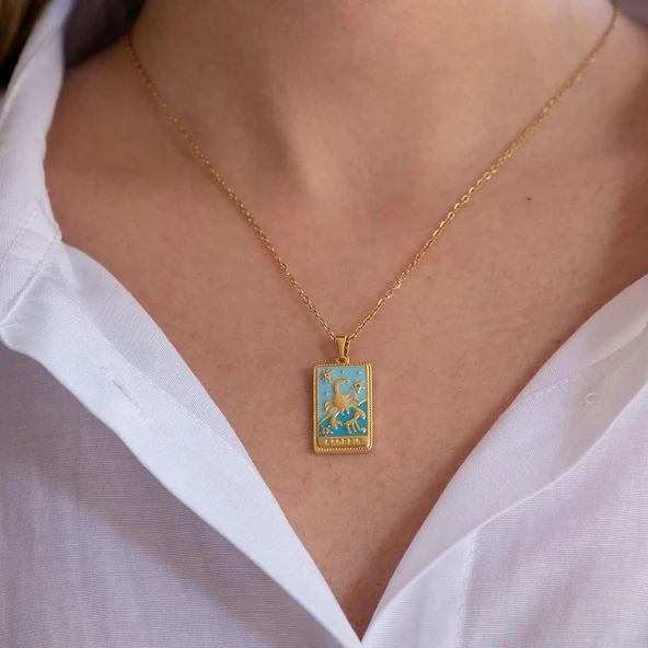 Çelik Kolye, Altın Kaplama Akrep Burcu Kadın Kolye K-138 - Resim 3