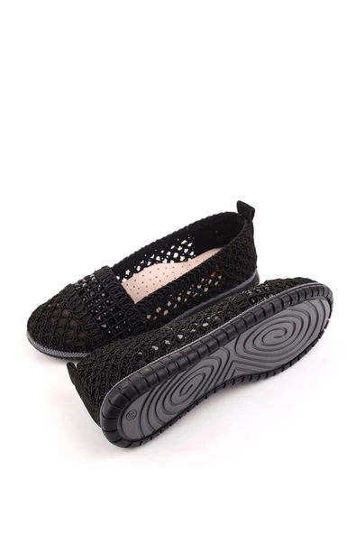 Papuç Sepeti 4756 Kadın Dantel Örme Günlük Taşlı Babet Ayakkabı - Resim 9