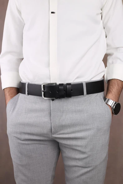 Papuç Sepeti Smt-4415 Erkek Hakiki Deri Klasik Kot Kemeri - Resim 4