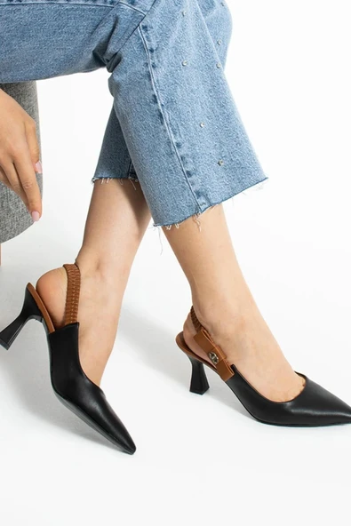 Papuç Sepeti 154 Kadın 8 Cm Topuklu Arkası Açık Stiletto Ayakkabı - Resim 9