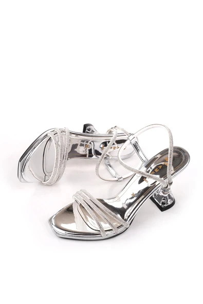 Papuç Sepeti 4749 Kadın 9 Cm Topuk Taşlı Abiye Sandalet - Resim 6