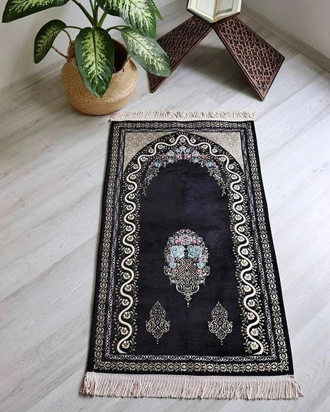 Çeyizlik Hediyelik Seccade Eşarp Tesbih Set – Kadife Astarlı Seccade, Eşarp, Kristal Tesbih Kutulu Lüks Hediye Seti - Resim 12