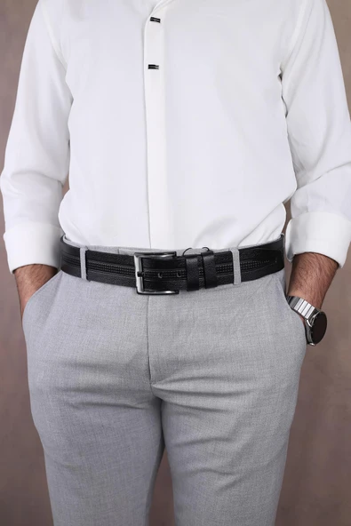 Papuç Sepeti Smt-4412 Erkek Hakiki Deri Klasik Kot Kemeri - Resim 4