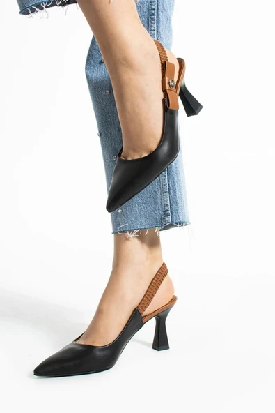 Papuç Sepeti 154 Kadın 8 Cm Topuklu Arkası Açık Stiletto Ayakkabı - Resim 12