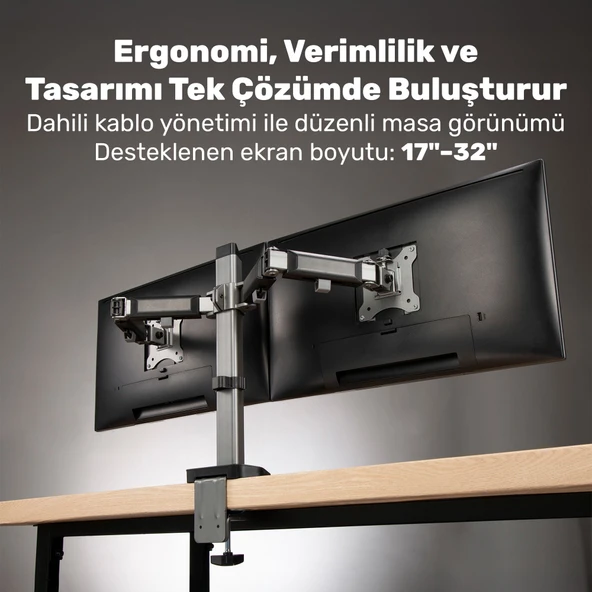 NPO STD55024S Basic 17"-32" Geniş Aralıklı Hareketli VESA Çift Kol Monitör Tutucu - Resim 3