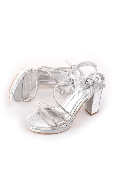 Papuç Sepeti 4752 Kadın 10,5 Cm Topuk Platform Taşlı Abiye Sandalet - Resim 3