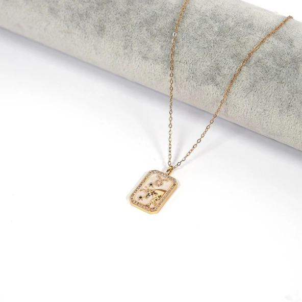 Çelik Kolye, Altın Kaplama Boğa Burcu Kadın Kolye K-115 - Resim 2